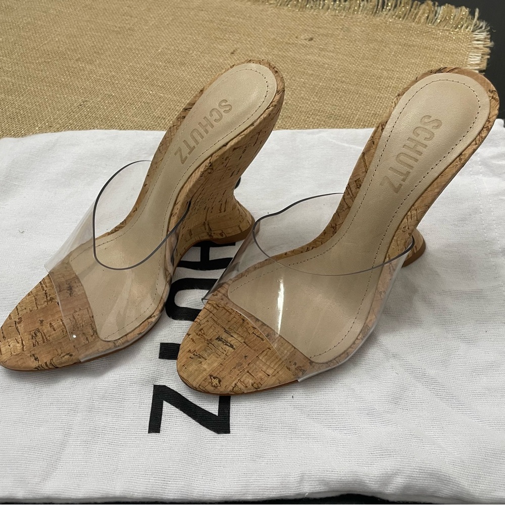 Schutz Women's Cork and Clear Heels -NWT